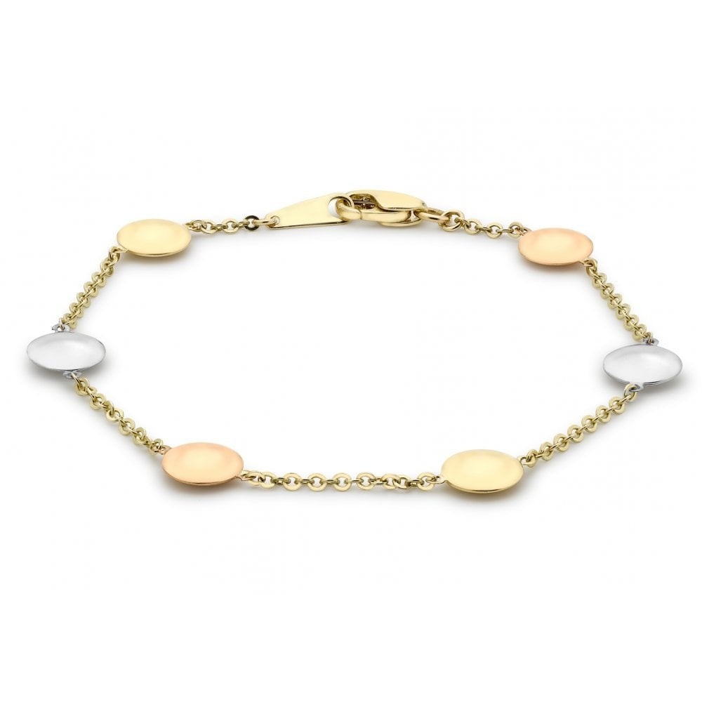 9CT 3-COLOUR GOLD DISC LINK BRACELET 19CM/7.5"