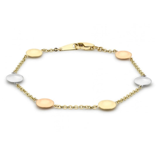 9CT 3-COLOUR GOLD DISC LINK BRACELET 19CM/7.5"
