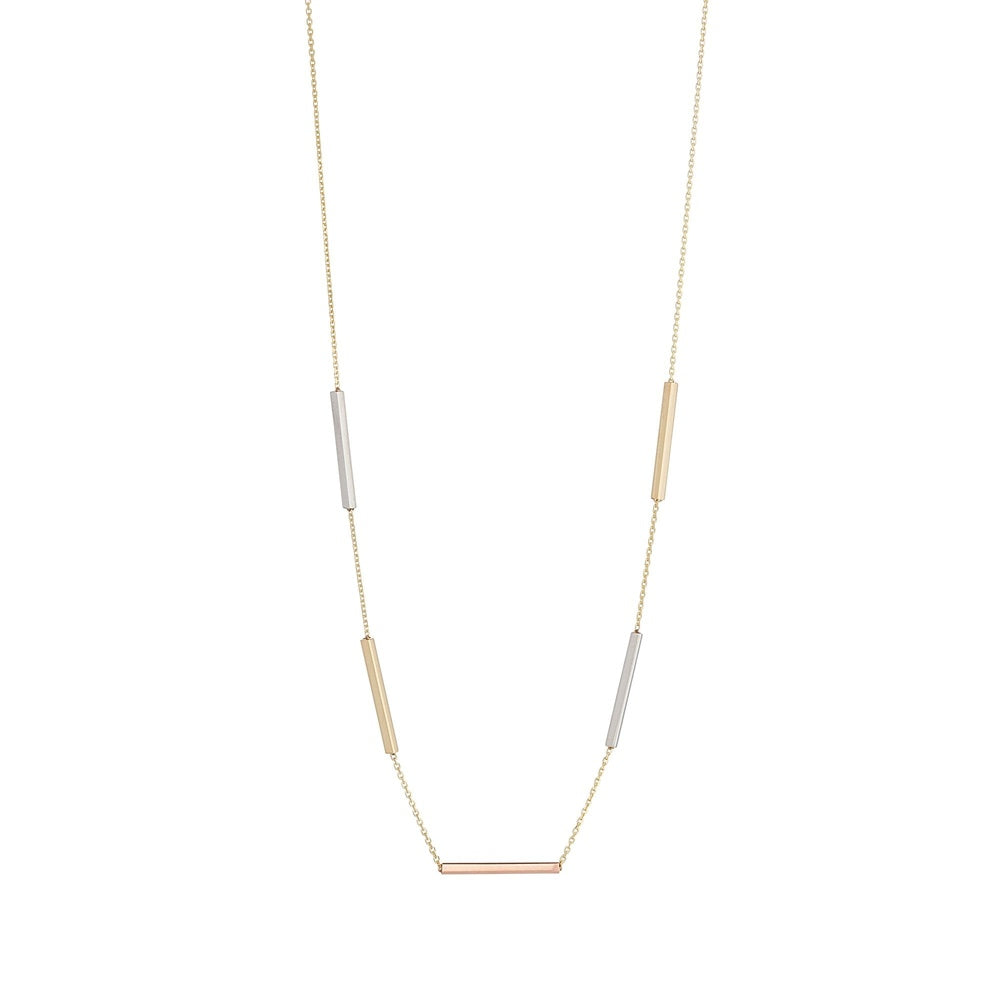 9CT 3 COLOUR GOLD NECKLACE WITH GOLD BARS ALONG LENGTH