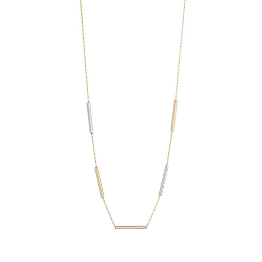 9CT 3 COLOUR GOLD NECKLACE WITH GOLD BARS ALONG LENGTH