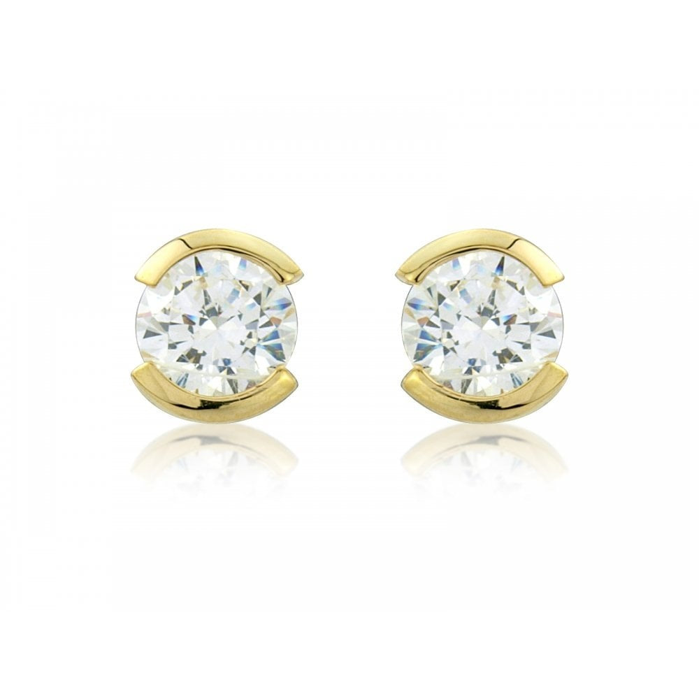 9CT CUBIC ZIRCONIA STUD EARRINGS WITH STONE FRAMED ON 2 SIDES