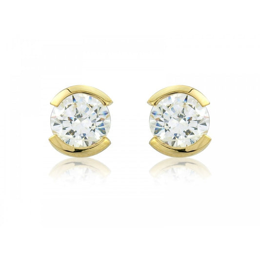 9CT CUBIC ZIRCONIA STUD EARRINGS WITH STONE FRAMED ON 2 SIDES