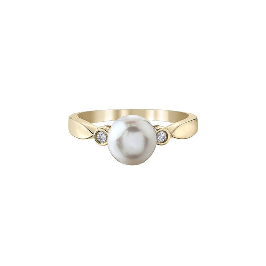 9CT CULTURED PEARL AND DIAMOND RING
