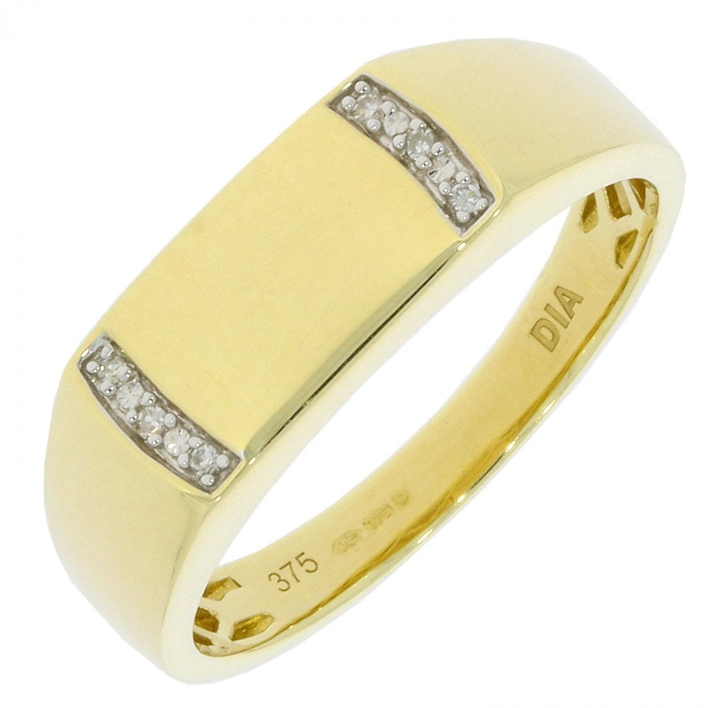 9CT GENTS SIGNET RING WITH DIAMOND AT EACH END