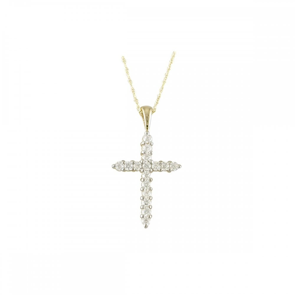 9CT GOLD CROSS WITH CUBIC ZIRCONIA & AN 18" 9CT GOLD CHAIN