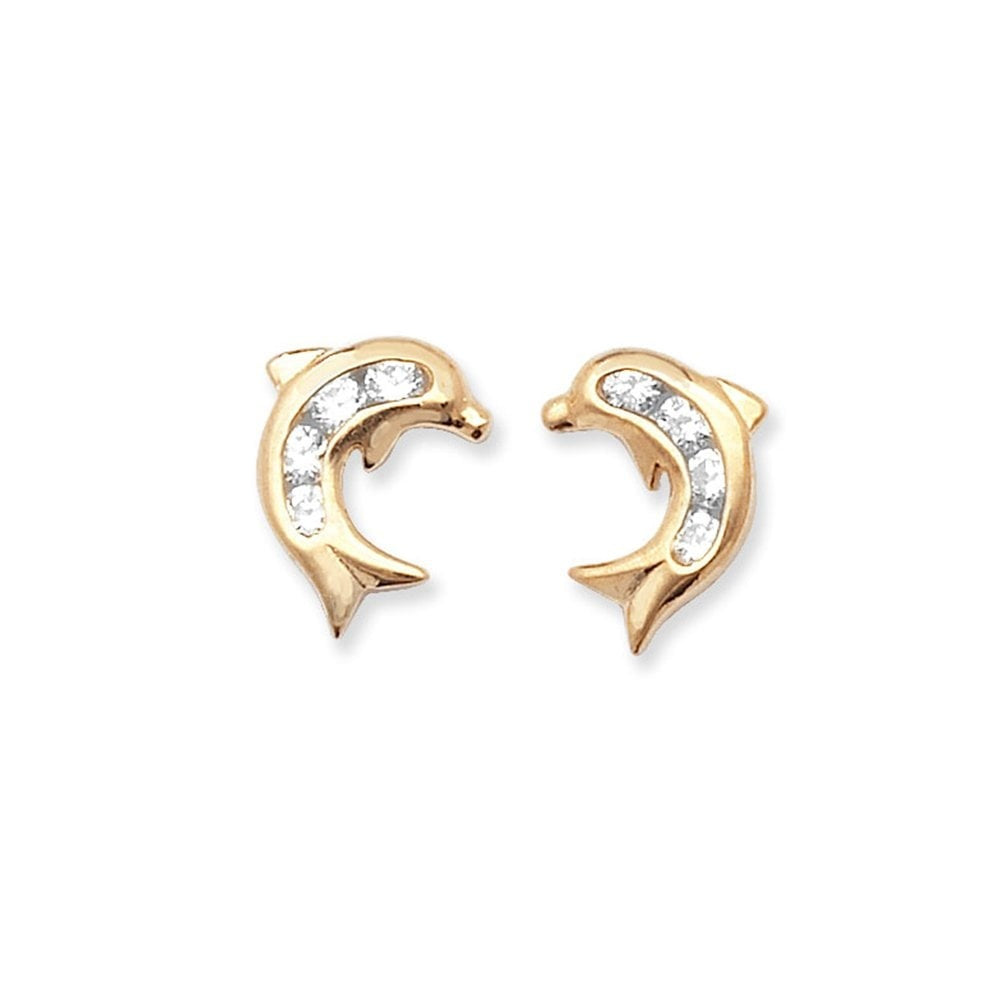 9CT GOLD CUBIC ZIRCONIA DOLPHIN STUD EARRINGS