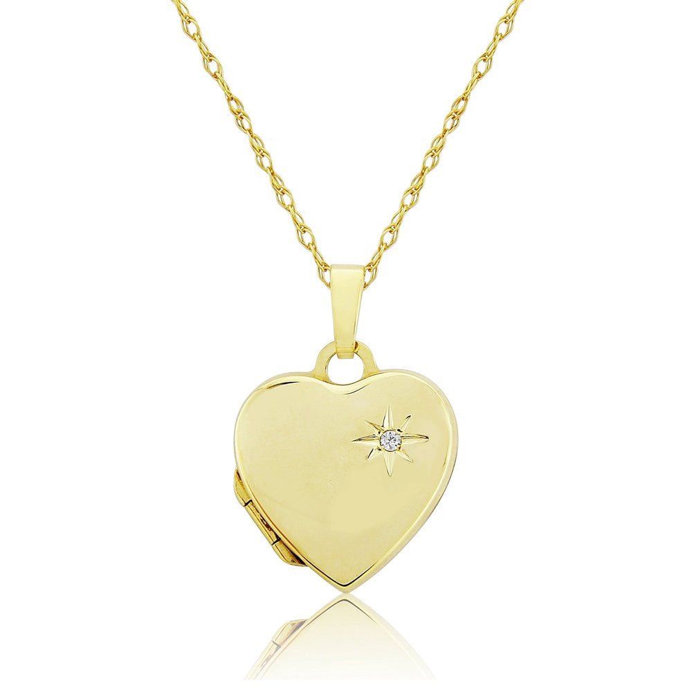 9CT GOLD HEART SHAPED LOCKET PENDANT WITH DIAMOND AND A 9CT 18"CHAIN