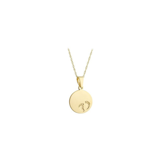 9CT GOLD ROUND ENGRAVABLE DISC WITH FOOTPRINTS