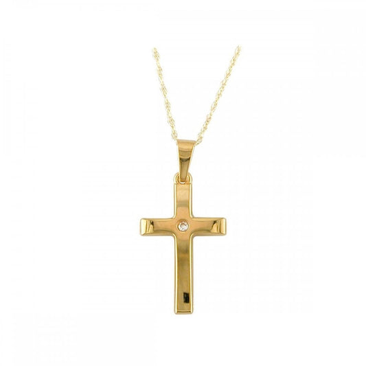 9CT GOLD SLEEK GOLD CROSS PENDANT WITH ZIRCONIA & 18" 9CT GOLD CHAIN