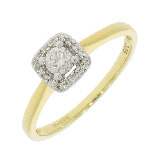 9CT GOLD SQUARE CUT HALO STYLE DIAMOND RING WITH 0.25CT DIAMOND