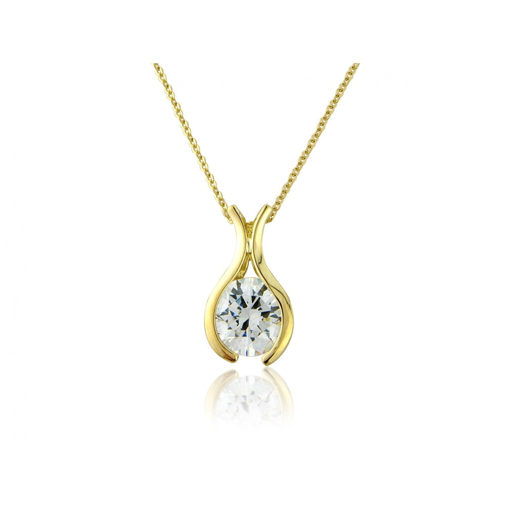 9CT GOLD TEARDROP SHAPED PENDANT WITH ONE CUBIC ZIRCONIA STONE AND 18" 9CT GOLD CHAIN