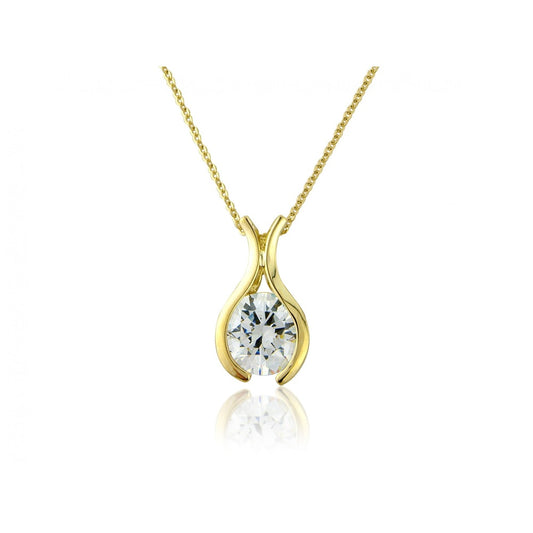 9CT GOLD TEARDROP SHAPED PENDANT WITH ONE CUBIC ZIRCONIA STONE AND 18" 9CT GOLD CHAIN