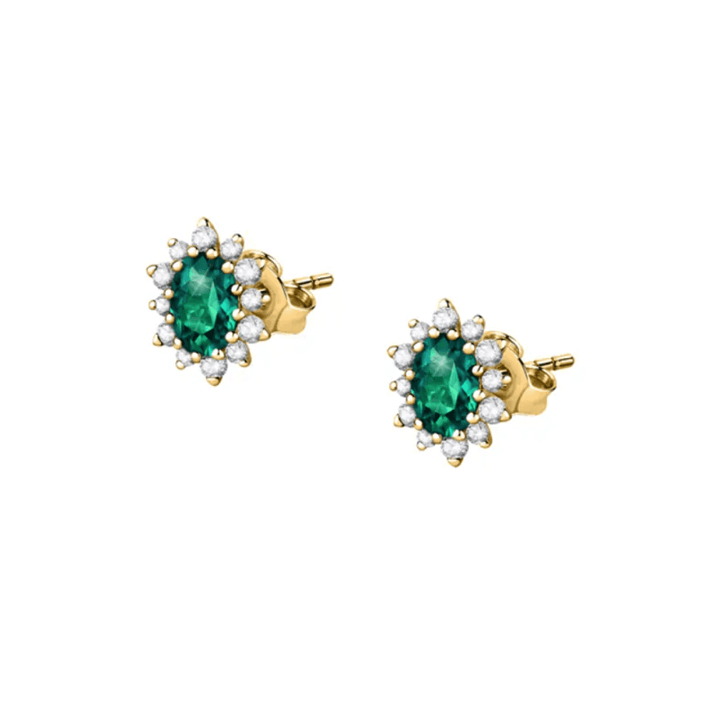 9CT LAB EMERALD & DIAMOND EARRINGS