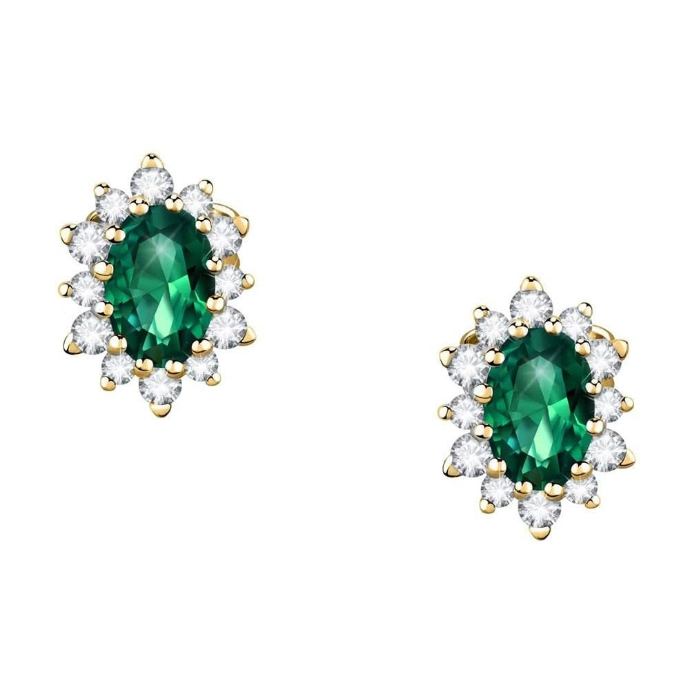 9CT LAB EMERALD & DIAMOND EARRINGS