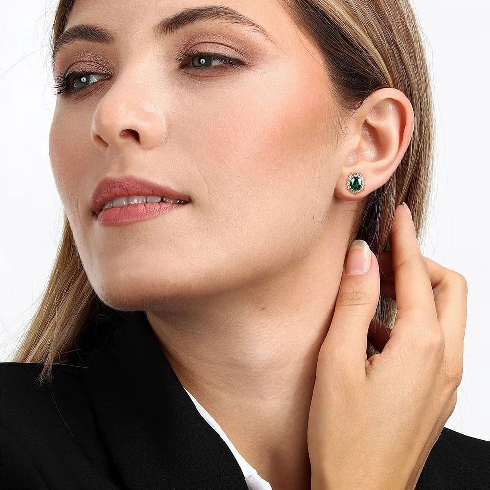 9CT LAB EMERALD & DIAMOND EARRINGS