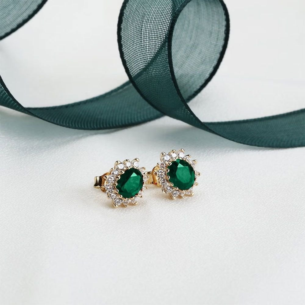 9CT LAB EMERALD & DIAMOND EARRINGS