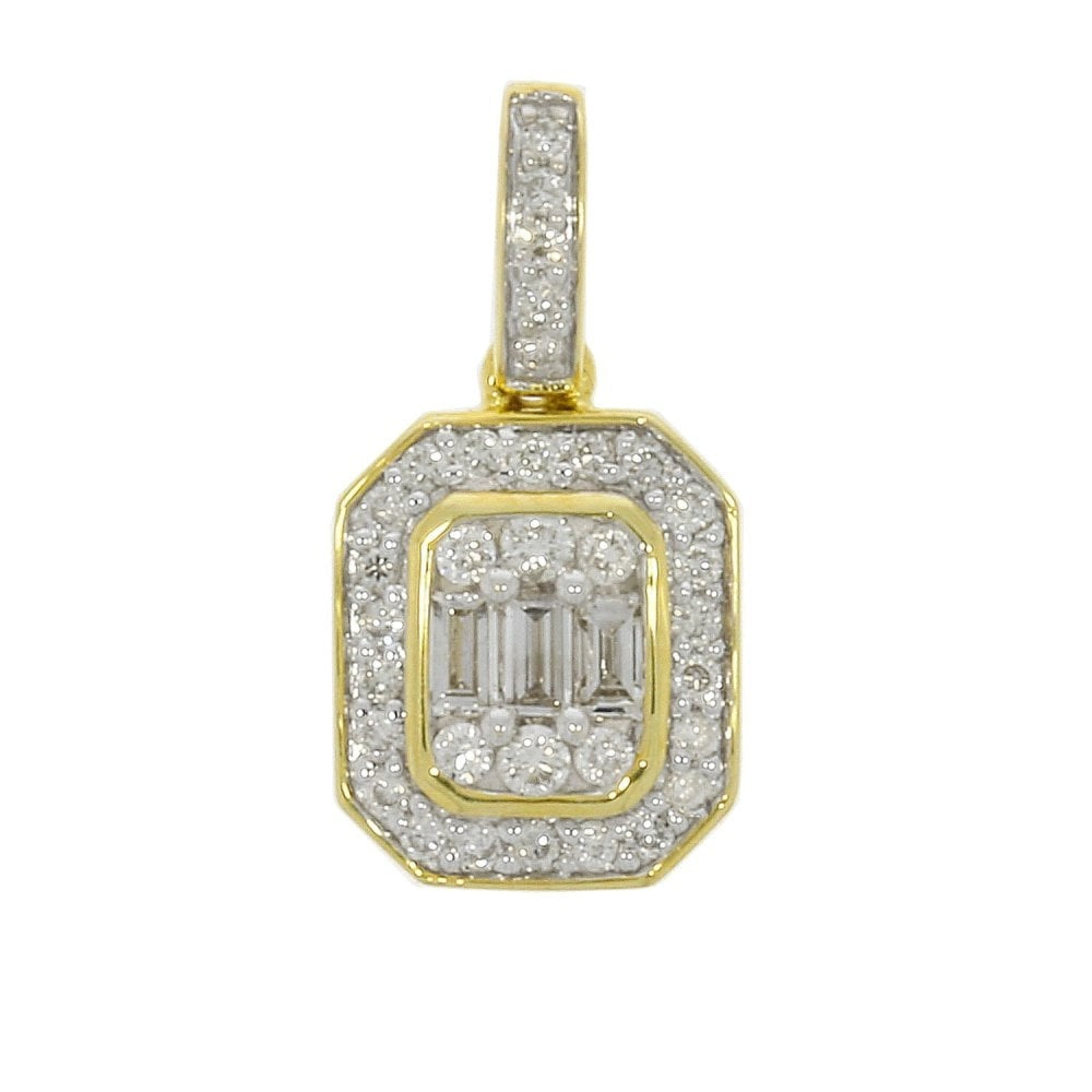 9CT OCTAGONAL SHAPED DIAMOND PENDANT WITH BAGUETTES AND BRILLIANT DIAMONDS