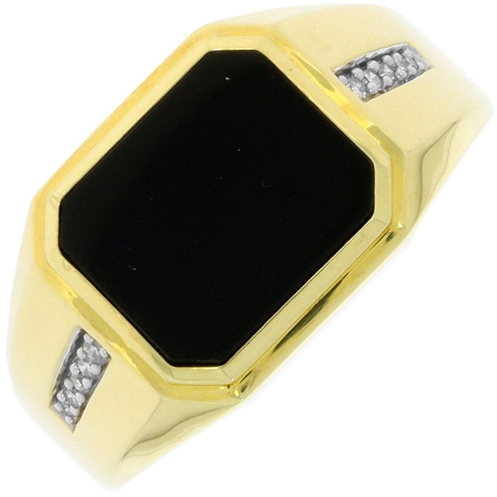 9CT ONYX & DIAMOND SIGNET RING