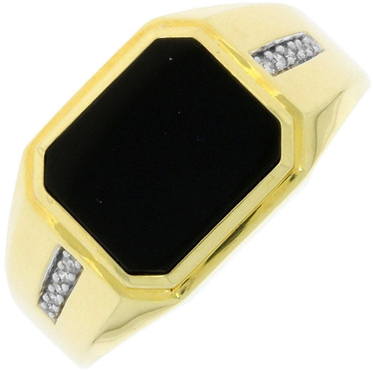 9CT ONYX & DIAMOND SIGNET RING