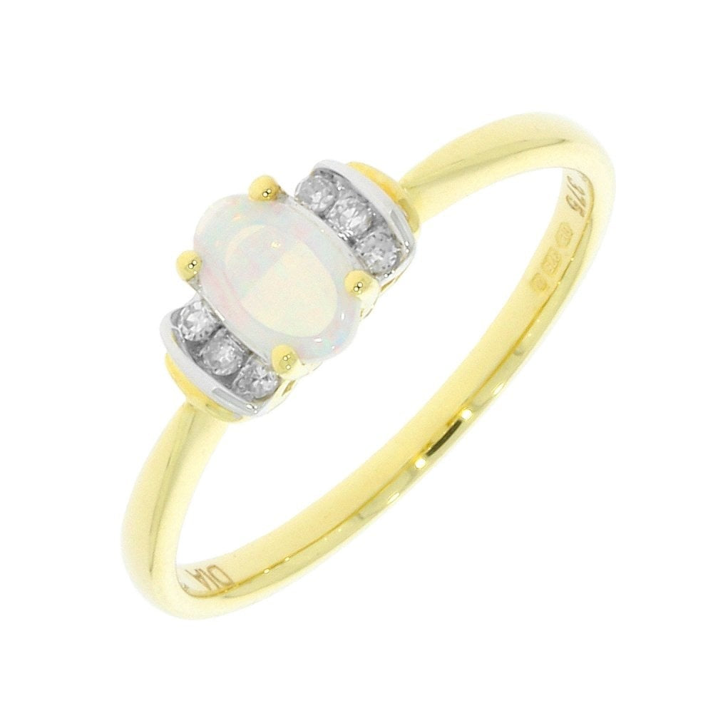 9CT OVAL OPAL AND DIAMOND RING