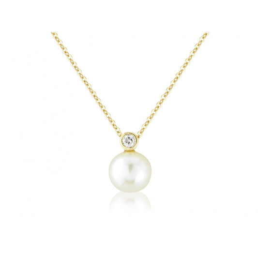 9CT PEARL & DIAMOND CLASSIC SNOWMAN SHAPED PENDANT WITH 18" 9CT GOLD CHAIN