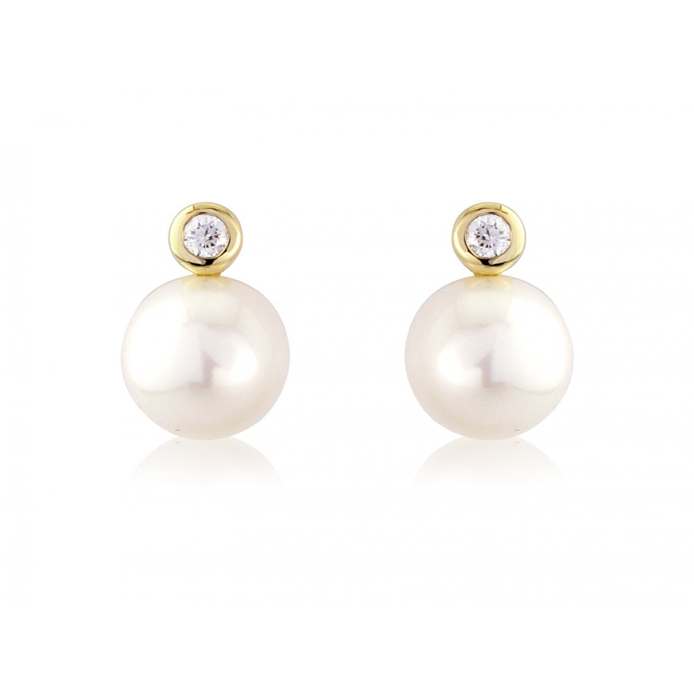 9CT PEARL & DIAMOND STUD EARRINGS