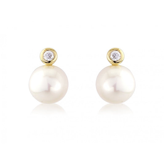 9CT PEARL & DIAMOND STUD EARRINGS