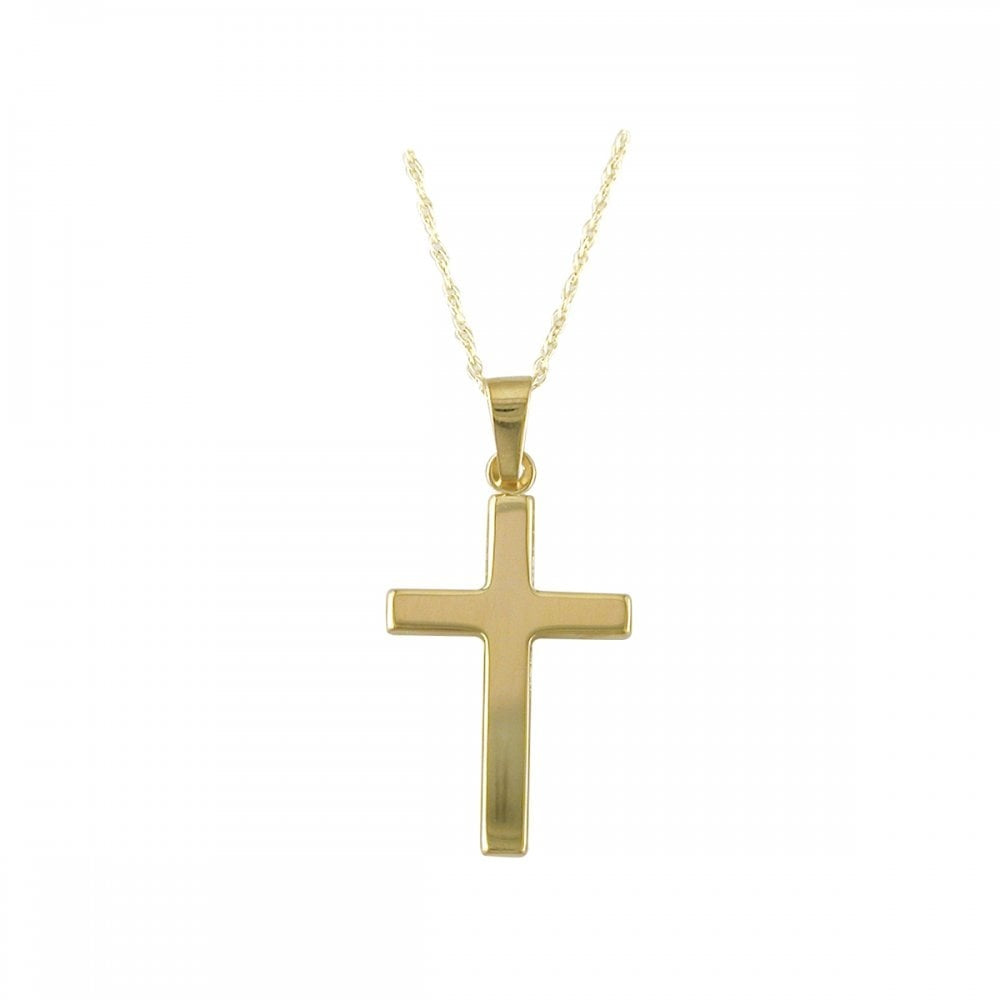 9CT PLAIN GOLD CROSS PENDANT WITH 18" 9CT GOLD CHAIN