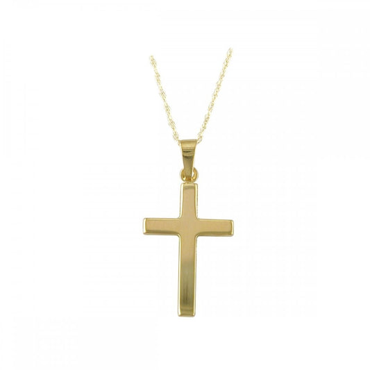 9CT PLAIN GOLD CROSS PENDANT WITH 18" 9CT GOLD CHAIN