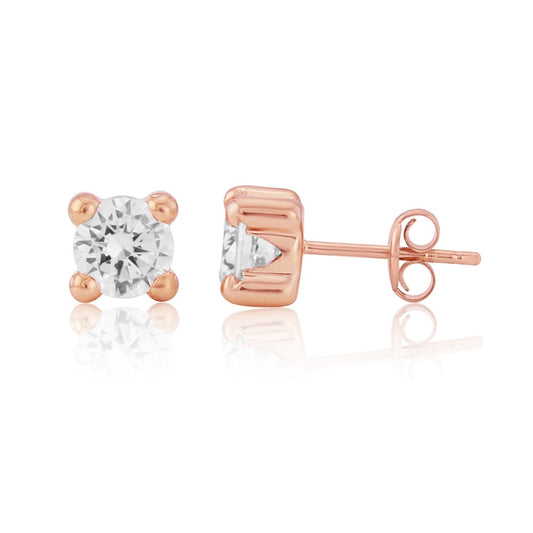 9CT ROSE GOLD 4 CLAW SETTING CUBIC ZIRCONIA STUD EARRINGS