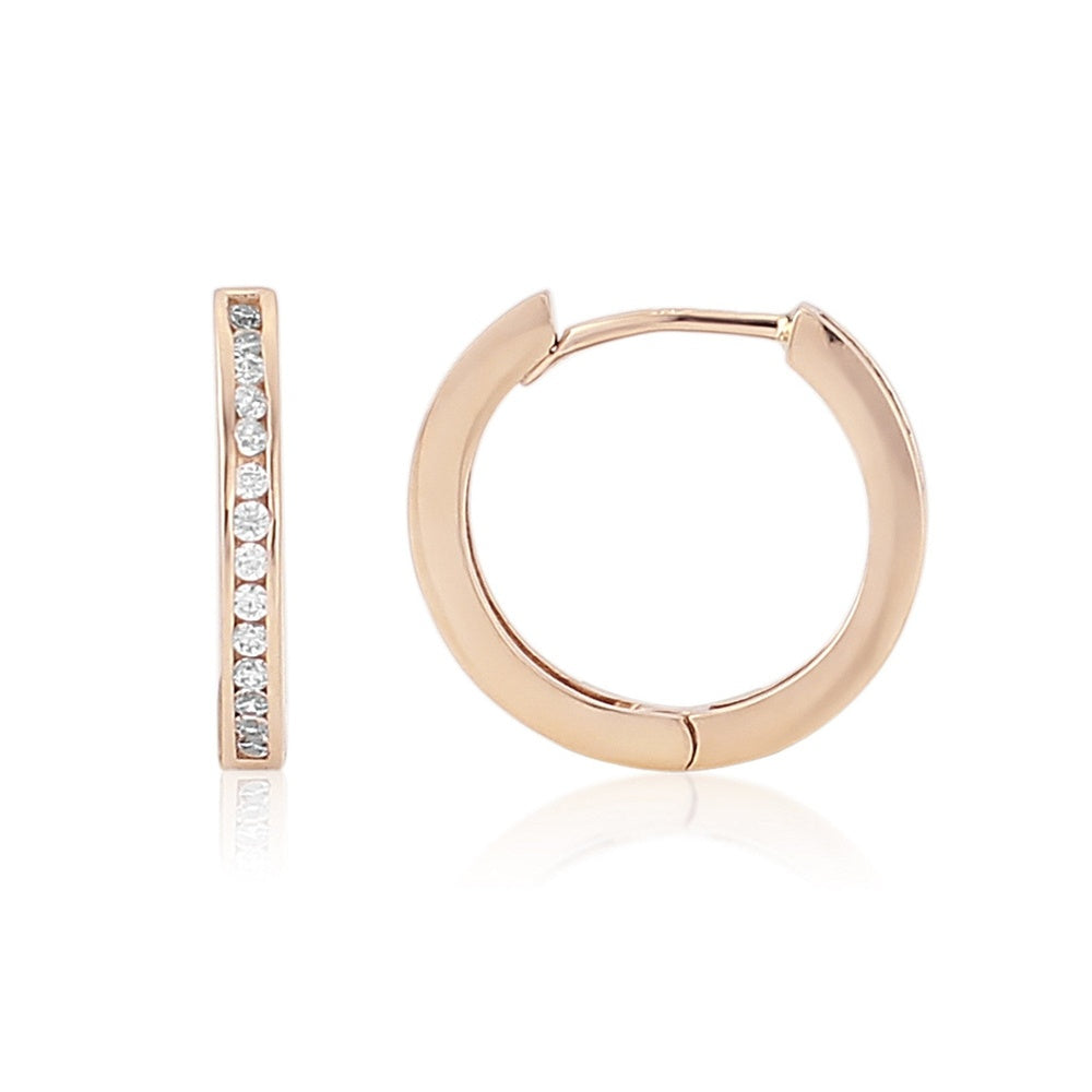 9CT ROSE GOLD HOOP EARRINGS WITH CHANNEL SET CUBIC ZIRCONIA