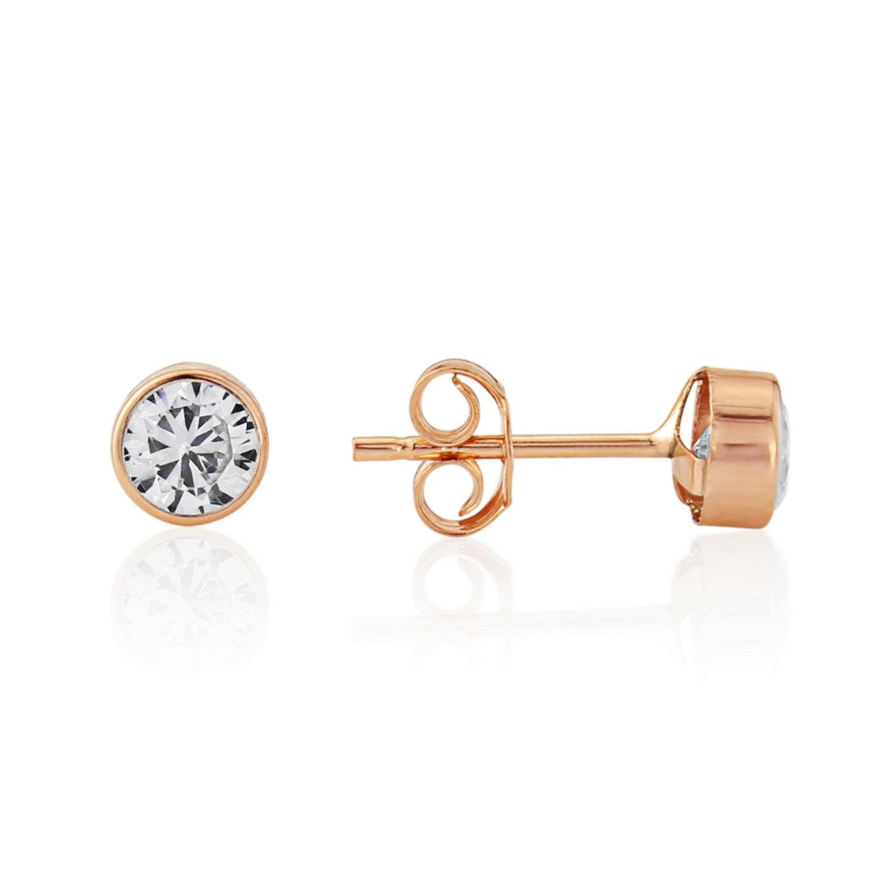 9CT ROSE GOLD RUBOVER STYLE SINGLE CUBIC ZIRCONIA STUD EARRINGS