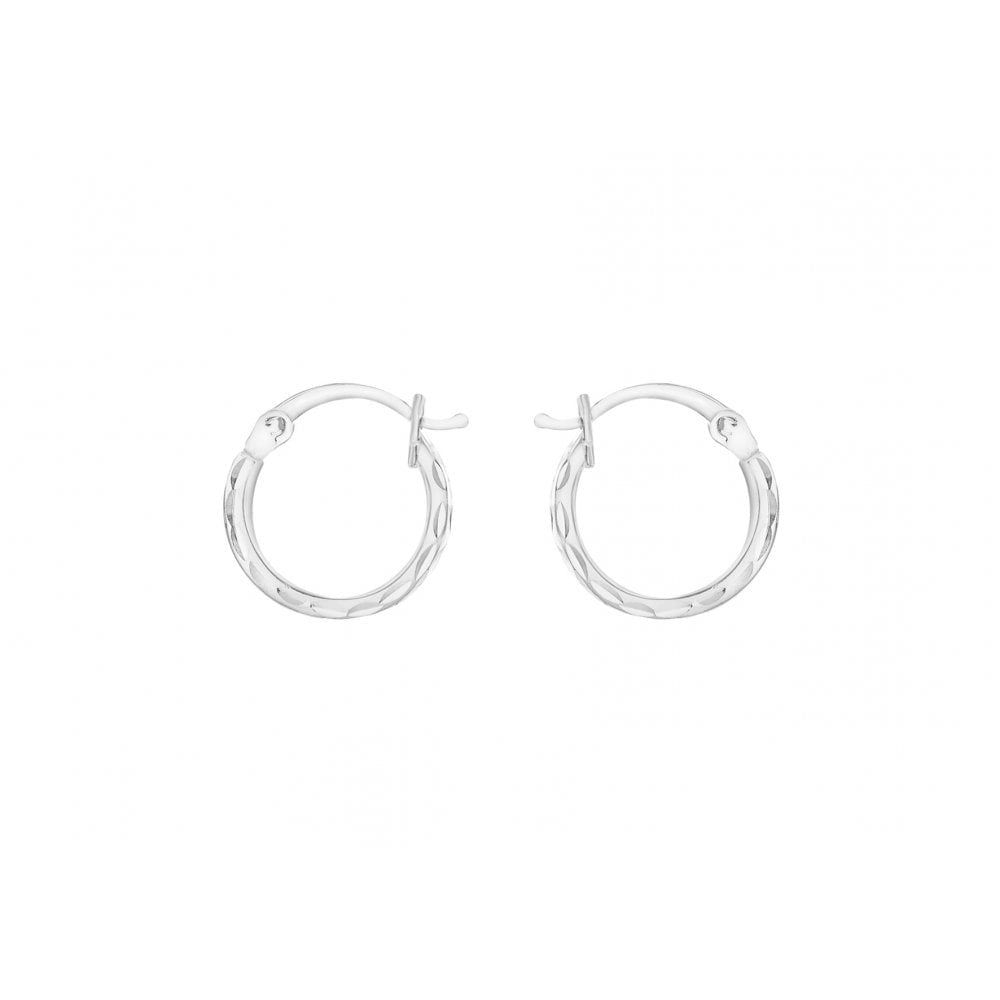 9CT WHITE GOLD 12MM DIAMOND CUT HOOP EARRINGS