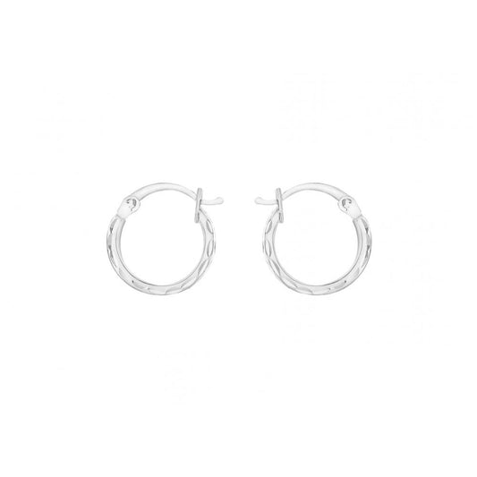 9CT WHITE GOLD 12MM DIAMOND CUT HOOP EARRINGS