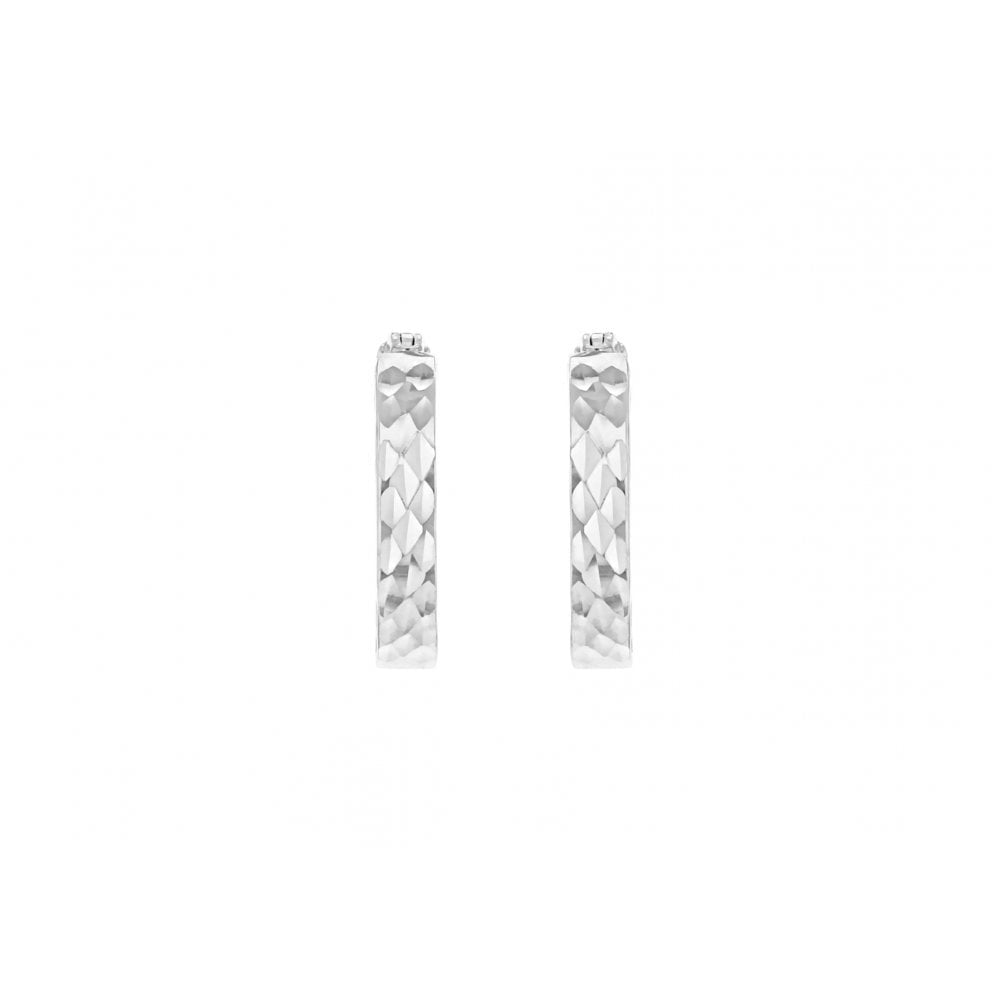 9CT WHITE GOLD 12MM DIAMOND CUT HOOP EARRINGS