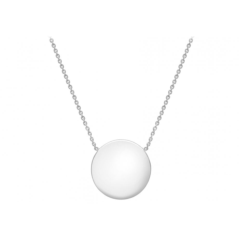 9CT WHITE GOLD 15MM DISC PENDANT ADJUSTABLE NECKLACE 41CM/16-43CM/17"