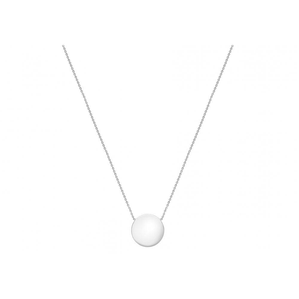 9CT WHITE GOLD 15MM DISC PENDANT ADJUSTABLE NECKLACE 41CM/16-43CM/17"