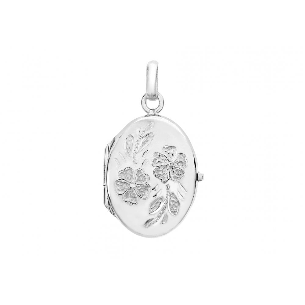 9CT WHITE GOLD 17MM X 24MM DAISY-DETAIL OVAL LOCKET