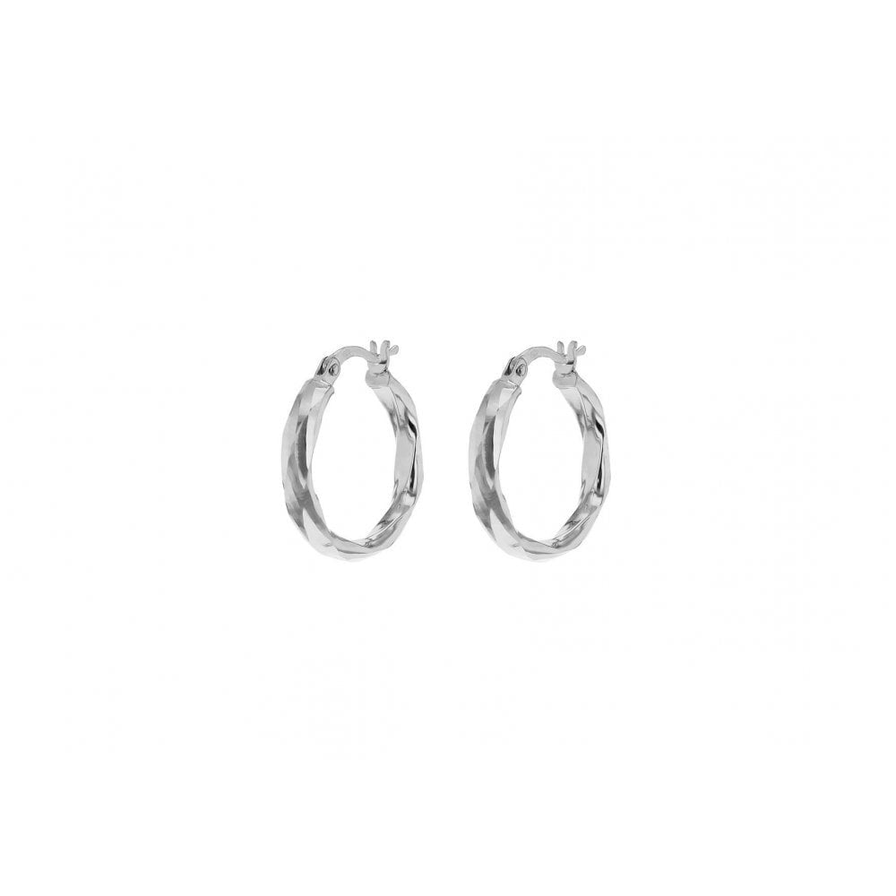 9CT WHITE GOLD 18.5MM DIAMOND CUT FACETED CREOLE HOOP EARRINGS