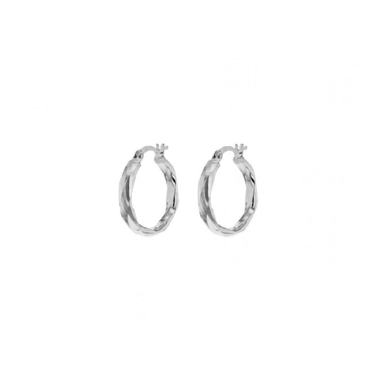 9CT WHITE GOLD 18.5MM DIAMOND CUT FACETED CREOLE HOOP EARRINGS