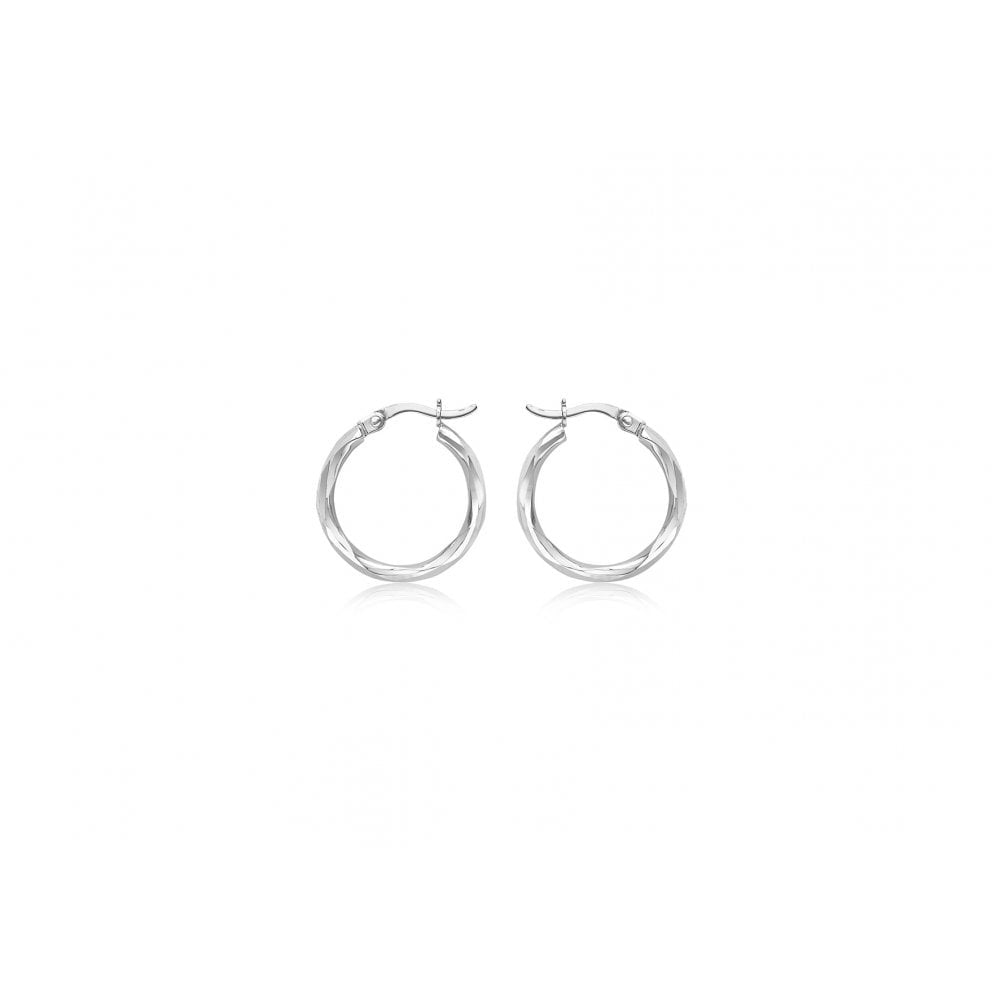 9CT WHITE GOLD 18.5MM DIAMOND CUT FACETED CREOLE HOOP EARRINGS