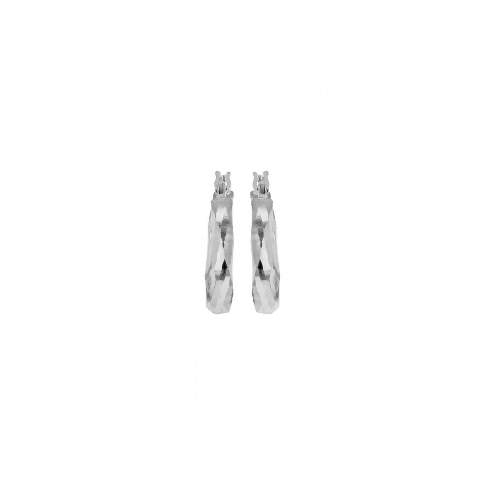 9CT WHITE GOLD 18.5MM DIAMOND CUT FACETED CREOLE HOOP EARRINGS