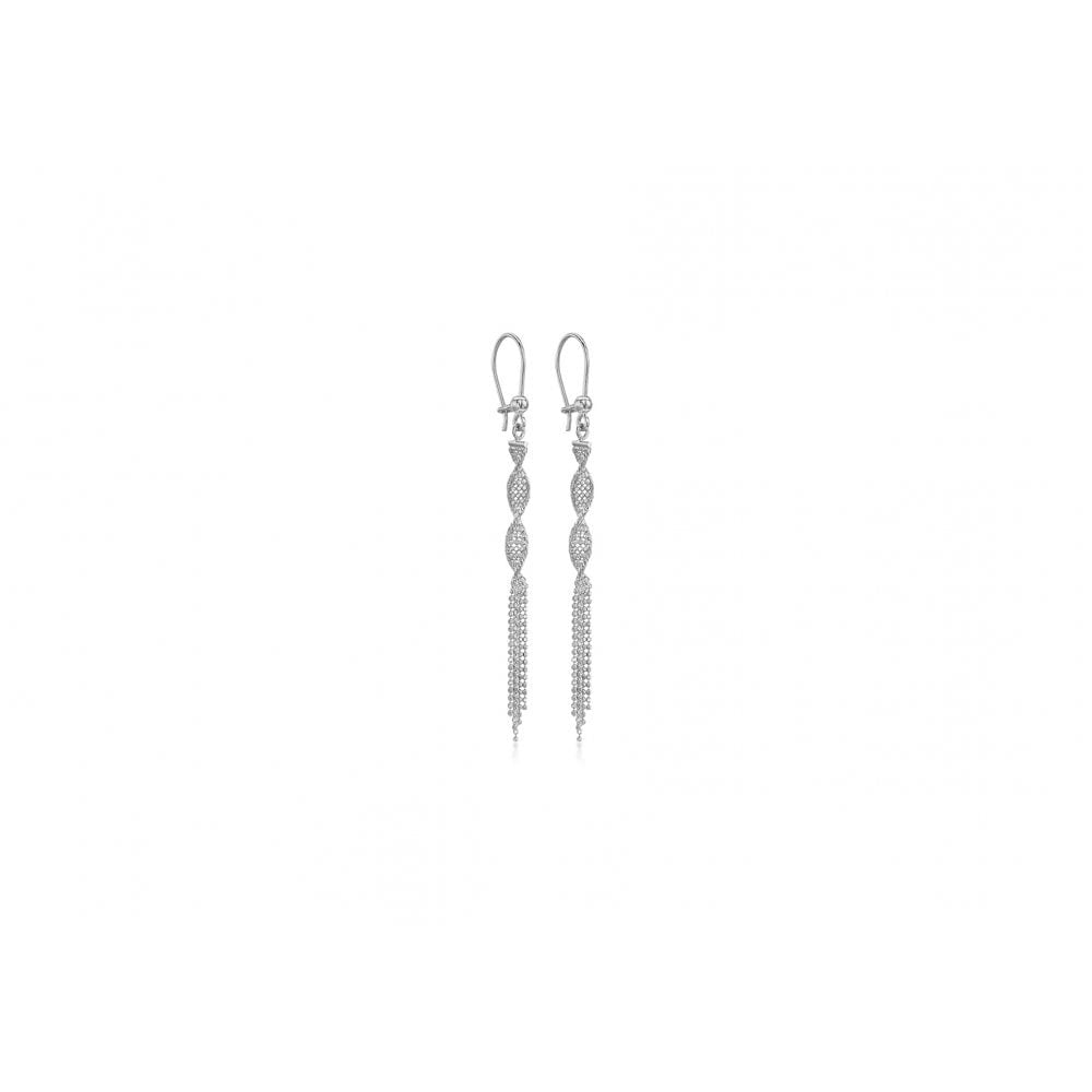 9CT WHITE GOLD 3.9MM X 69MM DIAMOND CUT BALL TWIST TASSEL DROP EARRINGS