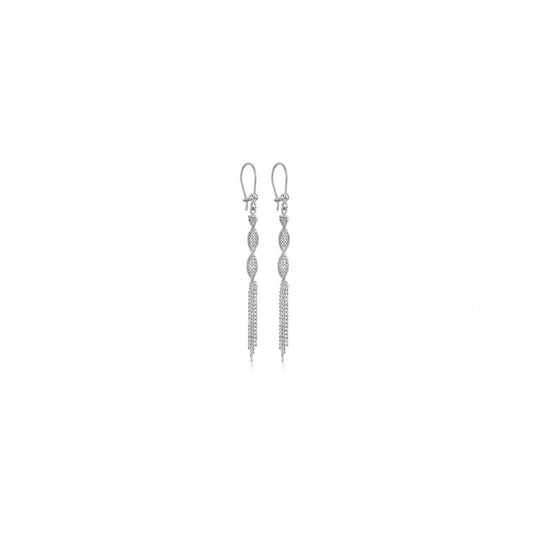 9CT WHITE GOLD 3.9MM X 69MM DIAMOND CUT BALL TWIST TASSEL DROP EARRINGS