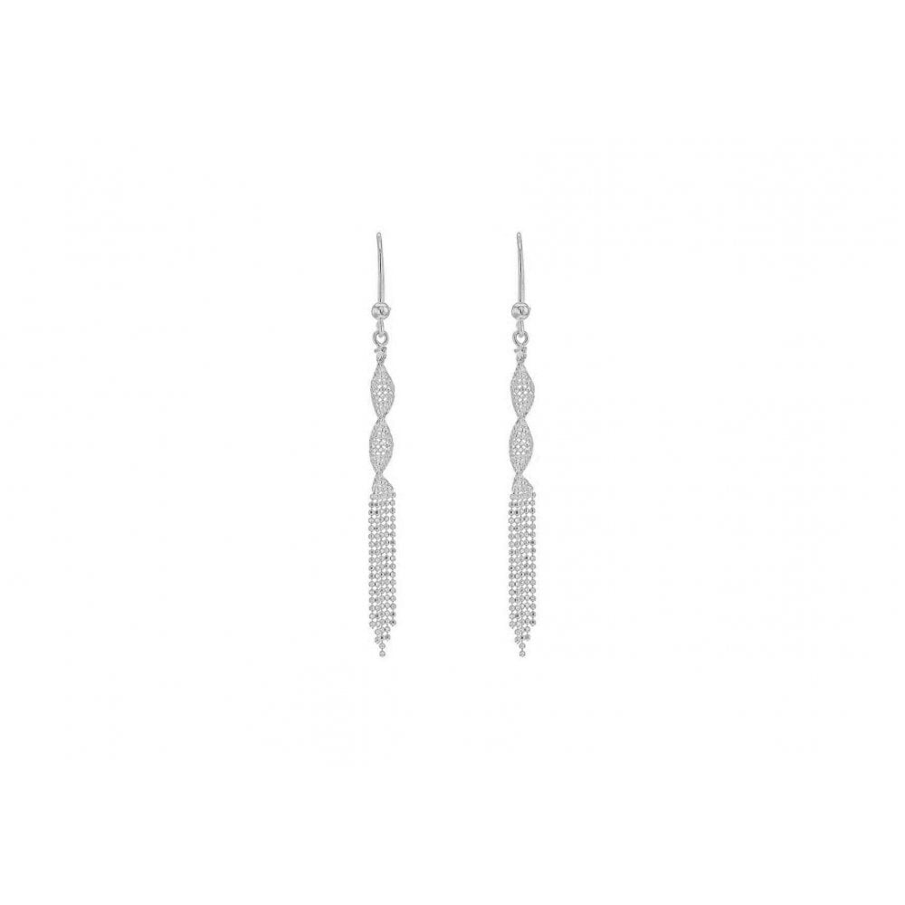 9CT WHITE GOLD 3.9MM X 69MM DIAMOND CUT BALL TWIST TASSEL DROP EARRINGS