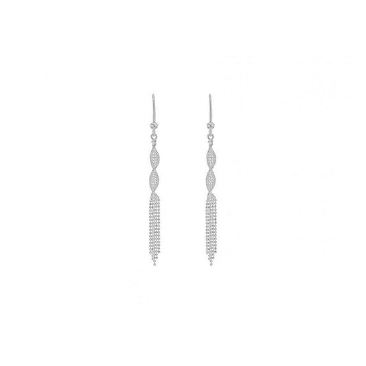 9CT WHITE GOLD 3.9MM X 69MM DIAMOND CUT BALL TWIST TASSEL DROP EARRINGS