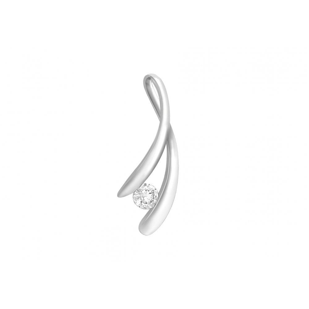 9CT WHITE GOLD 3MM CZ 8MM X 22MM CROSSOVER RIBBON PENDANT