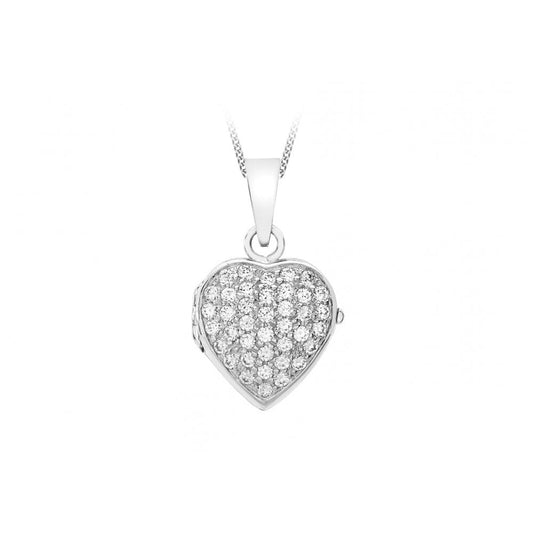 9CT WHITE GOLD 41 X 2MM CZ PAVE SET 16MM X 20MM HEART LOCKET