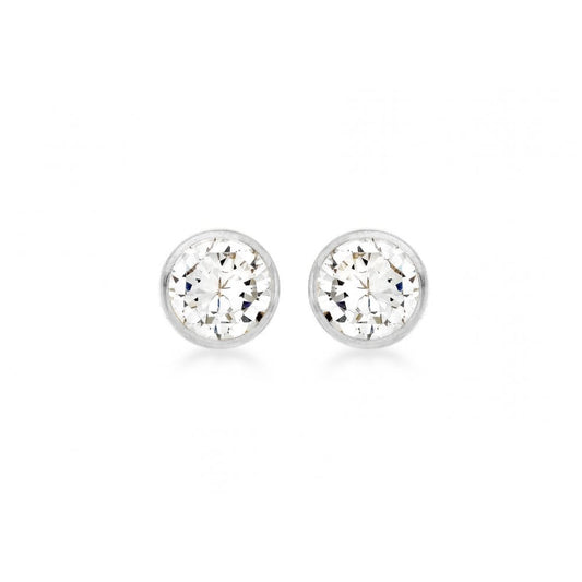 9CT WHITE GOLD 4MM CZ 4.3MM ROUND STUD EARRINGS