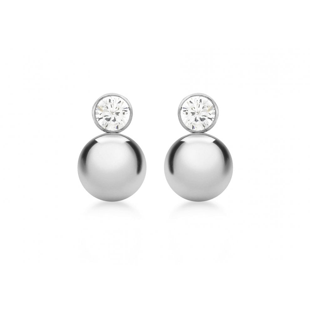 9CT WHITE GOLD 5MM CZ AND 9MM BALL DROP EARRINGS
